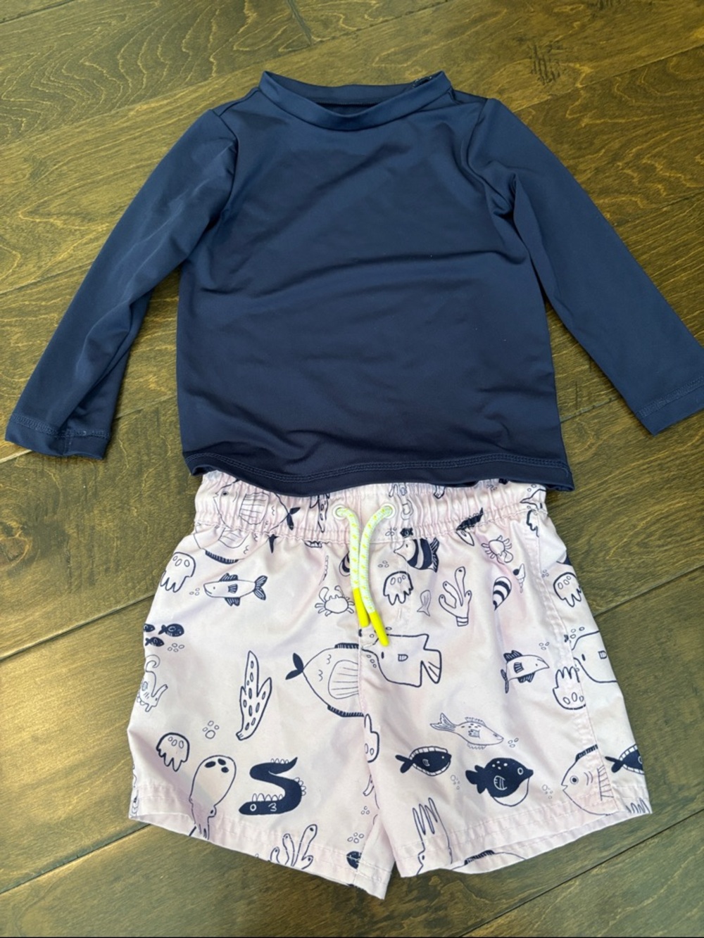 Cat & Jack Navy Rash Guard with Light Lavender Swim Briefs